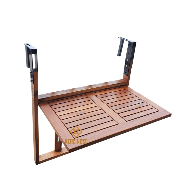 Bàn treo ban công gấp gọn, bàn ghế ban công bằng gỗ tràm chuyên dùng ngoài trời có thể gấp gọn và tùy chỉnh độ cao, KT 60 x 40 cm - Kute Nest
