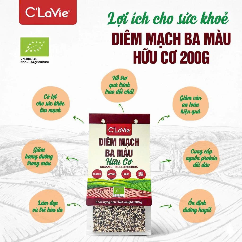 Hạt Diêm Mạch Ba Màu/ Trắng Hữu Cơ C'Lavie 200g - Nấu Ăn Dặm, Làm Sữa Hạt, Người Ăn Chay, Healthy, Eatclean Bổ Sung Dinh Dưỡng