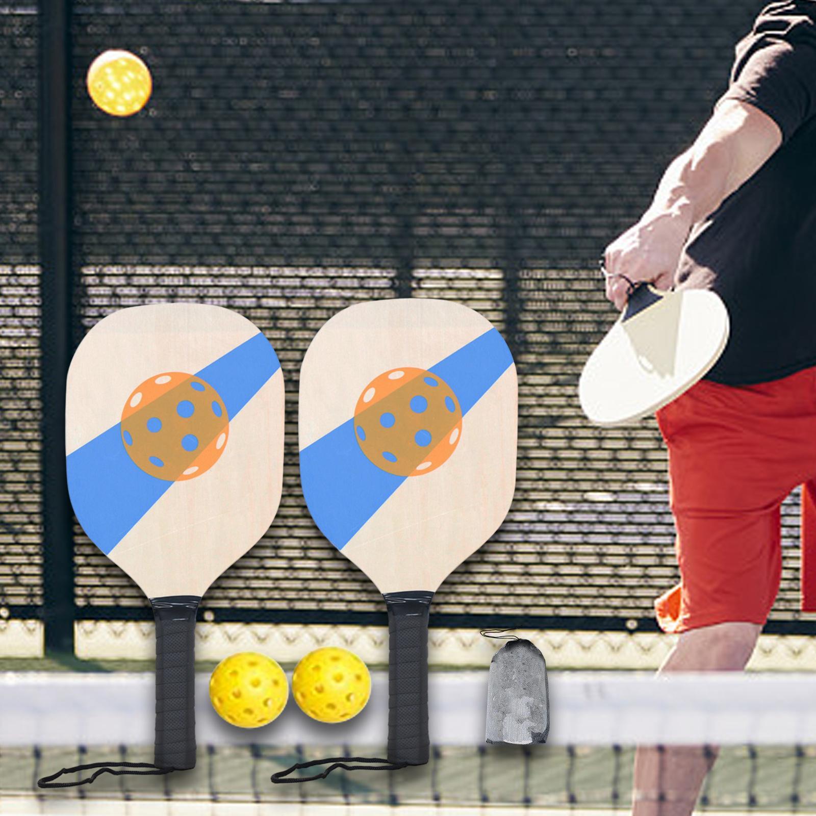Pickleball Wood Paddle Set Beginner Racket Durable 2 Paddles 2 Pickle Balls