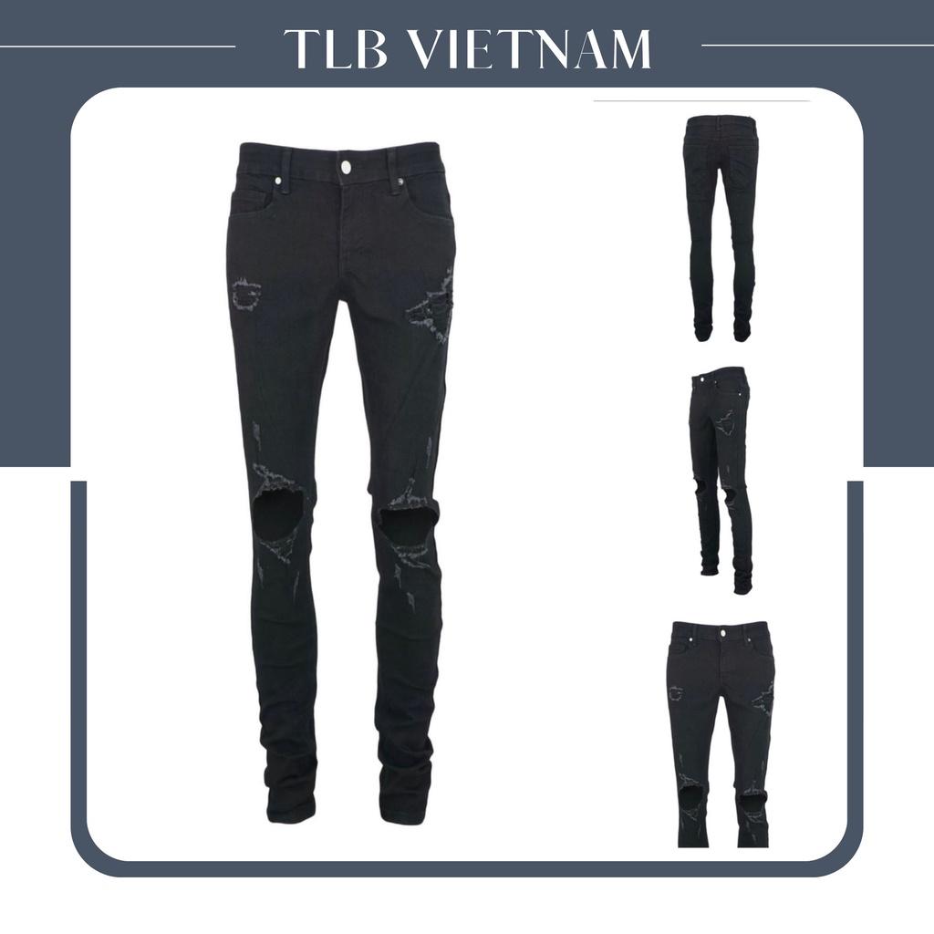 Quần Jeans Nam Streetwear Màu Đen Chất Liệu Cao Cấp Lỗ Rách Lớn Không Phai Màu - TLB Vietnam