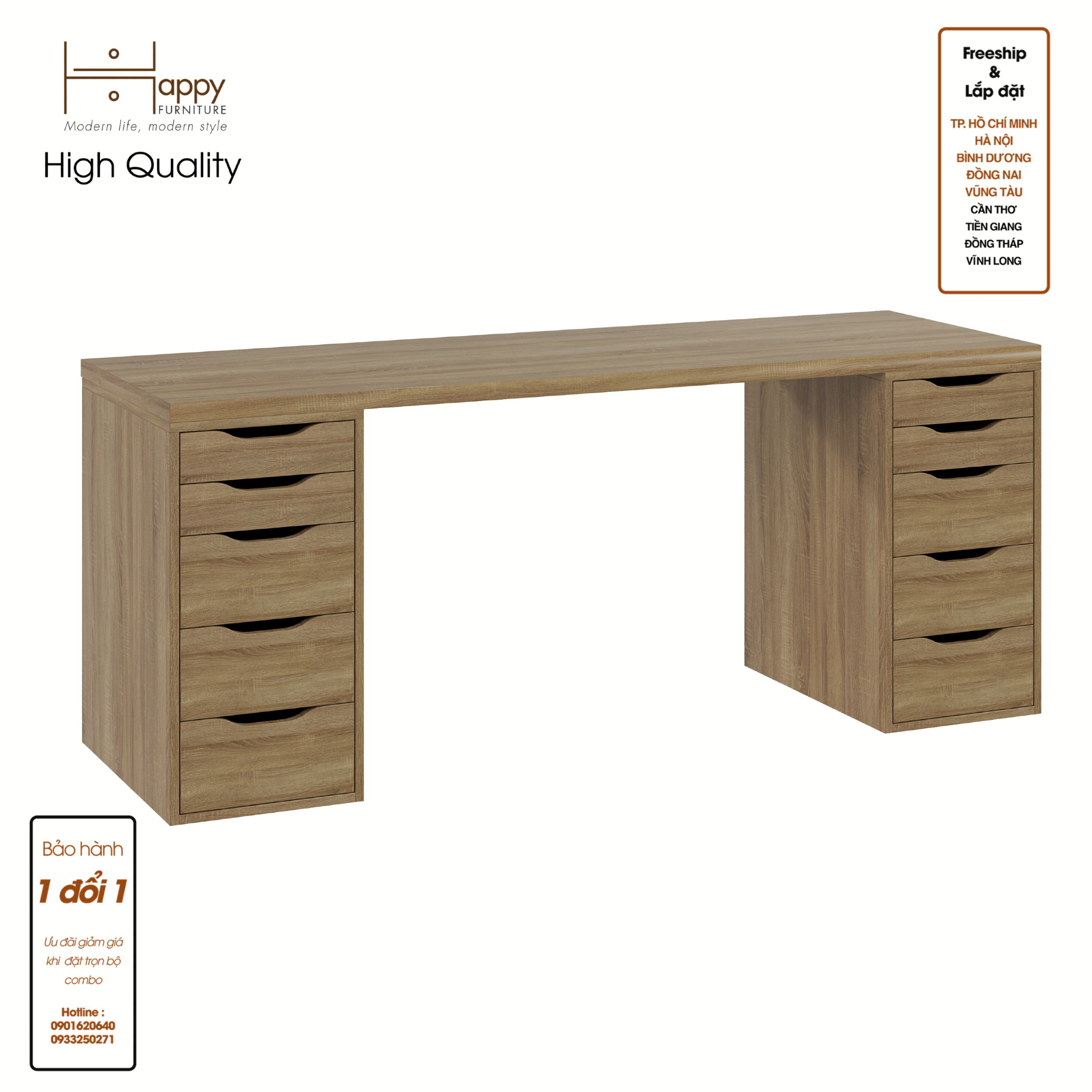 [Happy Home Furniture] LIDA, Bàn làm việc - 2 bên ngăn tủ, BAN_028, BAN_024