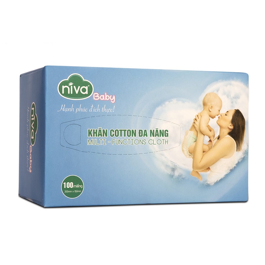 Khăn Vải Khô Đa Năng Niva Hộp 100 Tờ Tiện Dụng, Chất Liệu Cotton Tự Nhiên An Toàn Cho Bé