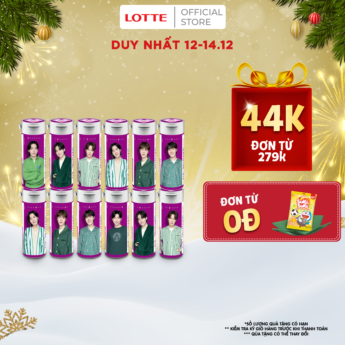 Combo 12 Kẹo Gum không đường Lotte Xylitol - Hương Blueberry Mint 26,1 g