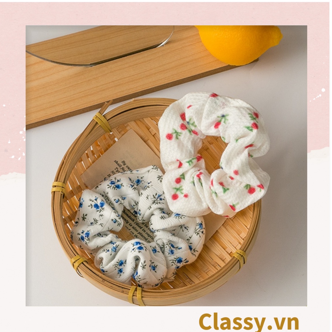 Scrunchies buộc tóc họa tiết  hoa nhí vintage, nữ tính thanh lịch PK711