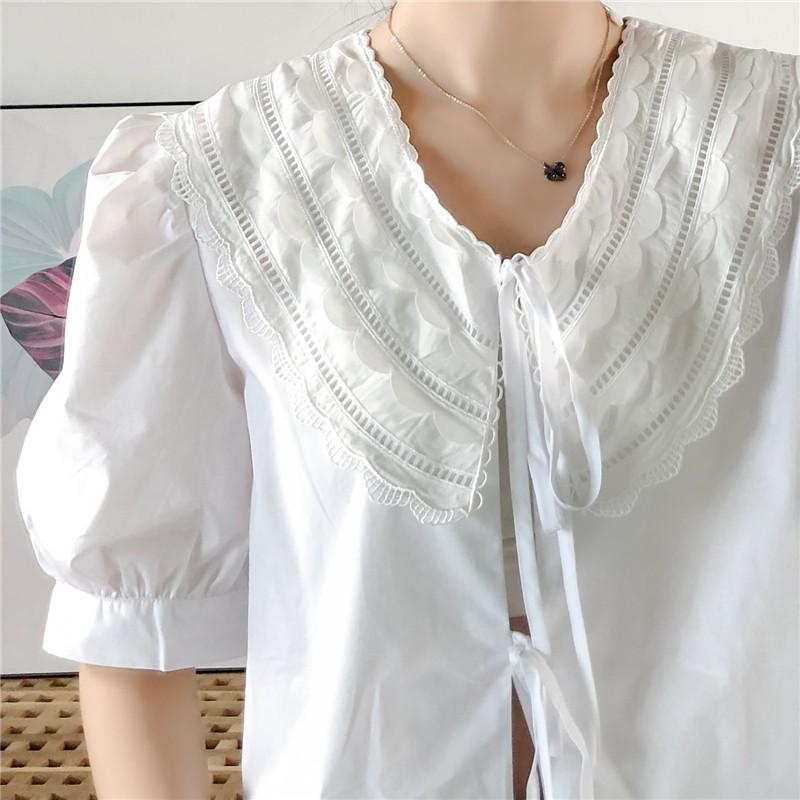 ÁO CROPTOP THẮT NƠ CỔ REN