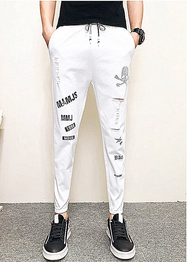 Quần Jogger Nam ống bo 9 tấc rách xước cùng họa tiết in độc đáo mang phong cách Hàn Quốc chất liệu vải Cotton cao cấp, co giãn nhẹ ôm vừa hợp xu hướng thời trang - Mẫu HOT