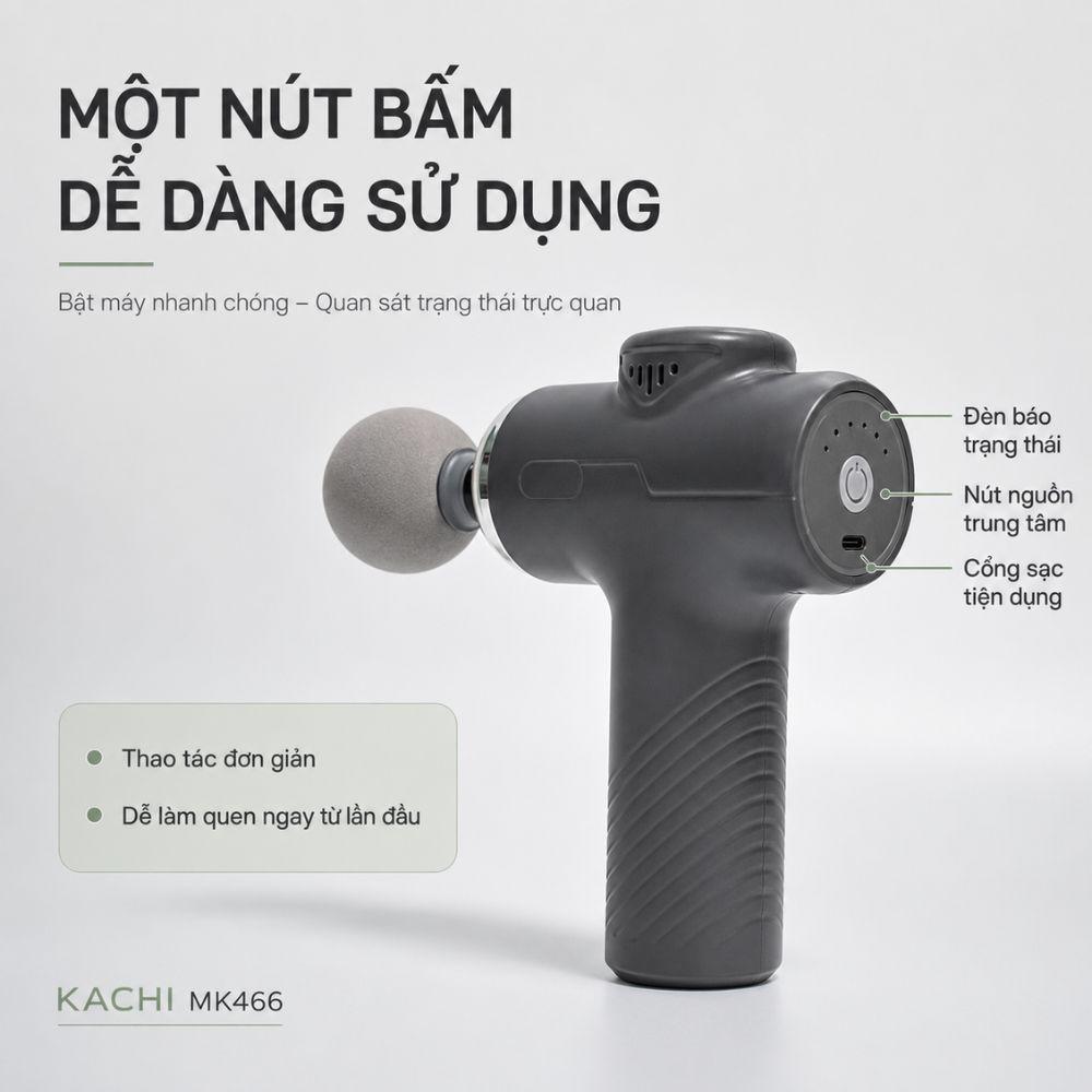 Súng Massage Cầm Tay KACHI MK466 Công Suất 20W - 4 Đầu Massage Giảm Đau Cơ Sâu - hàng chính hãng