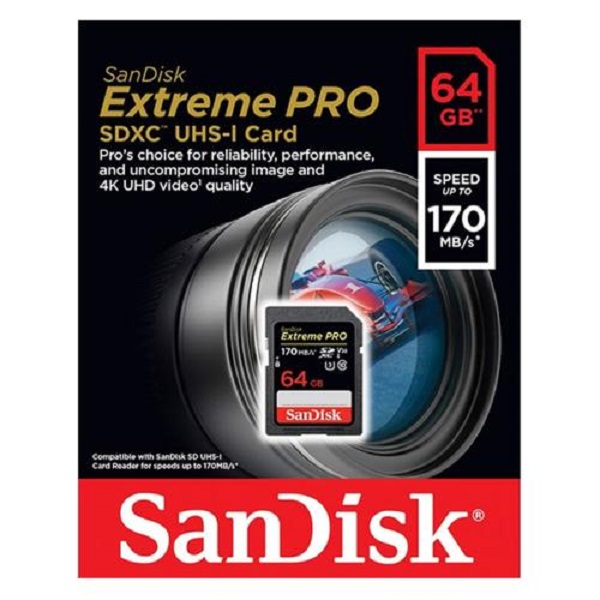 Thẻ Nhớ SDXC Sandisk Extreme Pro 170MB/s V30 64GB - Hàng Nhập Khẩu