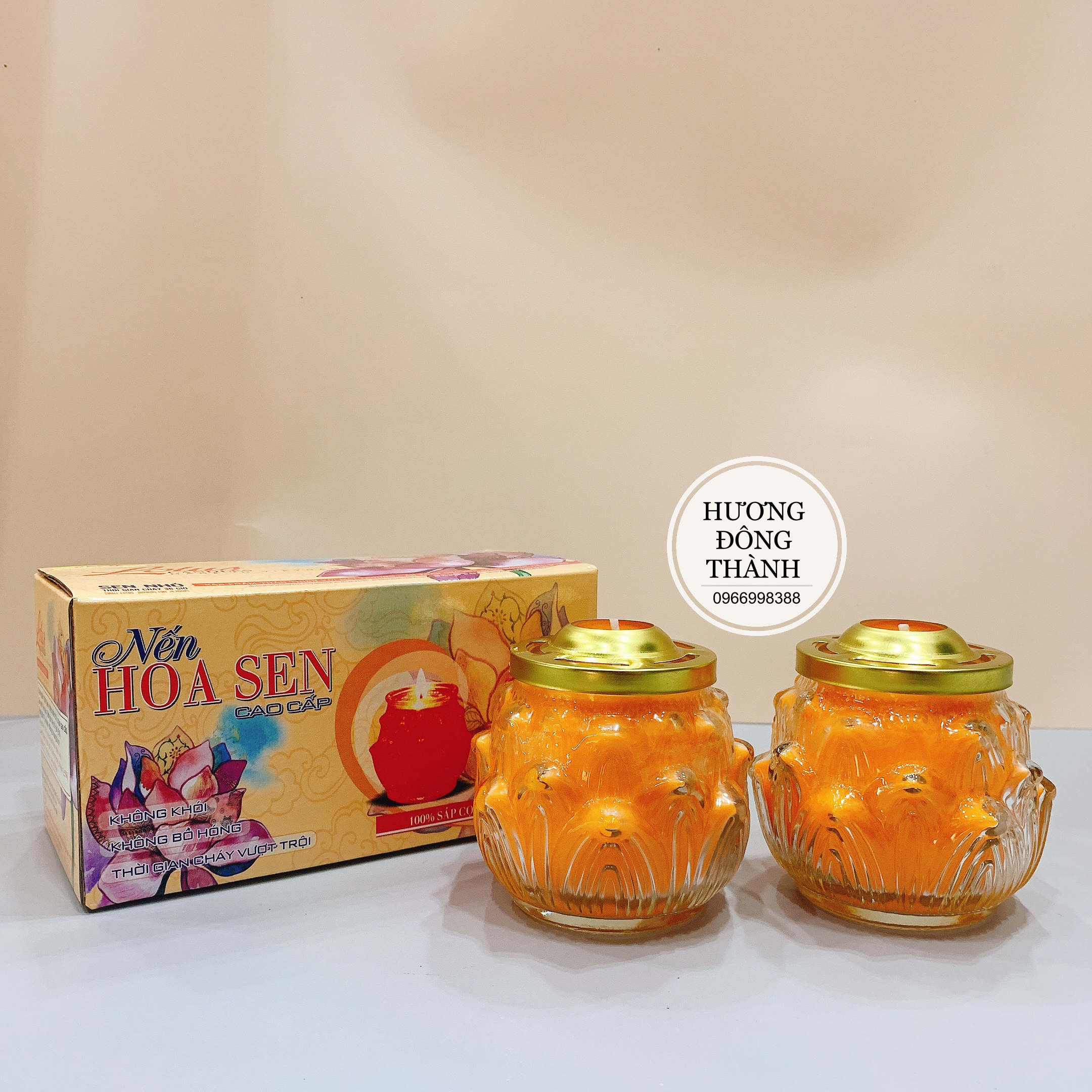 Đôi nến lotus 1 bấc nguyên liệu bơ thực vật, mã lotus 120
