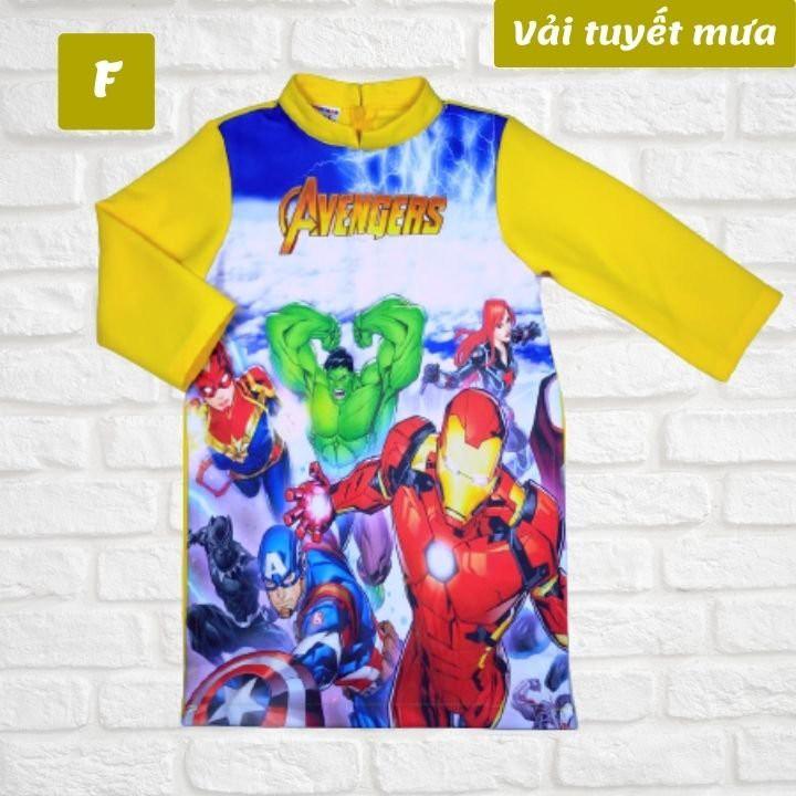 Áo dài bé trai hình siêu nhân từ 10-41kg. Áo dài cách tân chất liệu vải tuyết mưa - Hương Nhiên