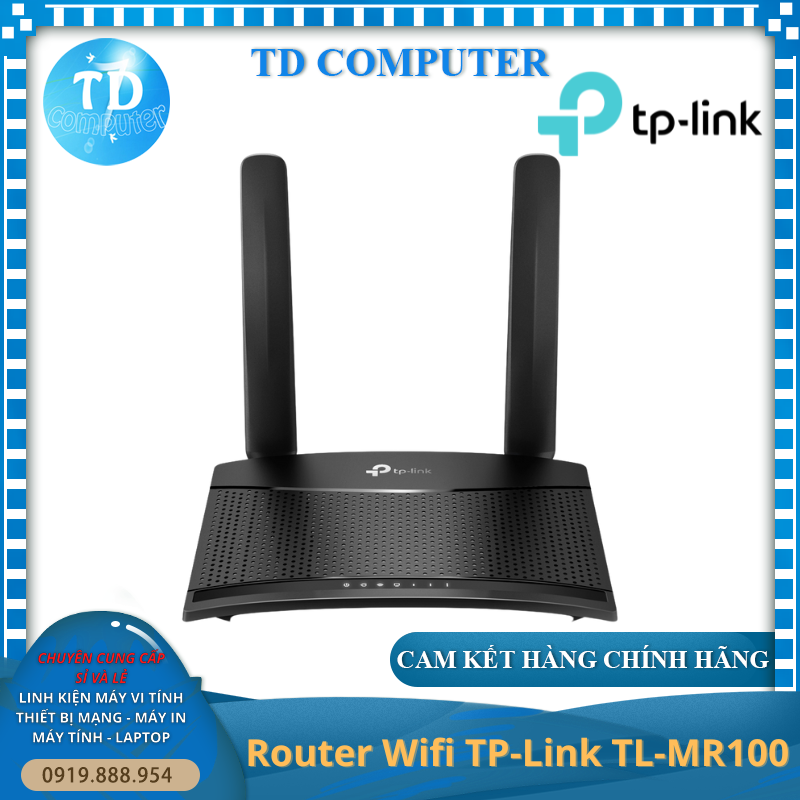 Bộ phát wifi 4G TP-Link TL- MR100 (300Mbps/ Chuẩn N/ 2 Ăng-ten ngoài/ Sim 4G/ 25 User) - Hàng chính hãng FPT phân phối