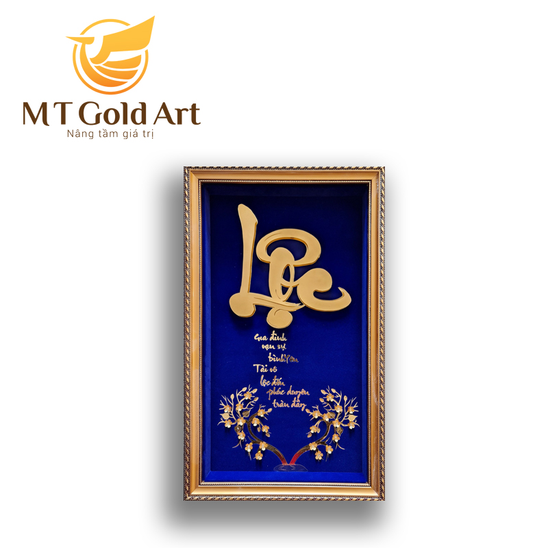 Tranh chữ lộc dát vàng 24k ( 35x55cm) MT Gold Art- Hàng chính hãng, trang trí nhà cửa, phòng làm việc, quà tặng sếp, đối tác, khách hàng, tân gia, khai trương 