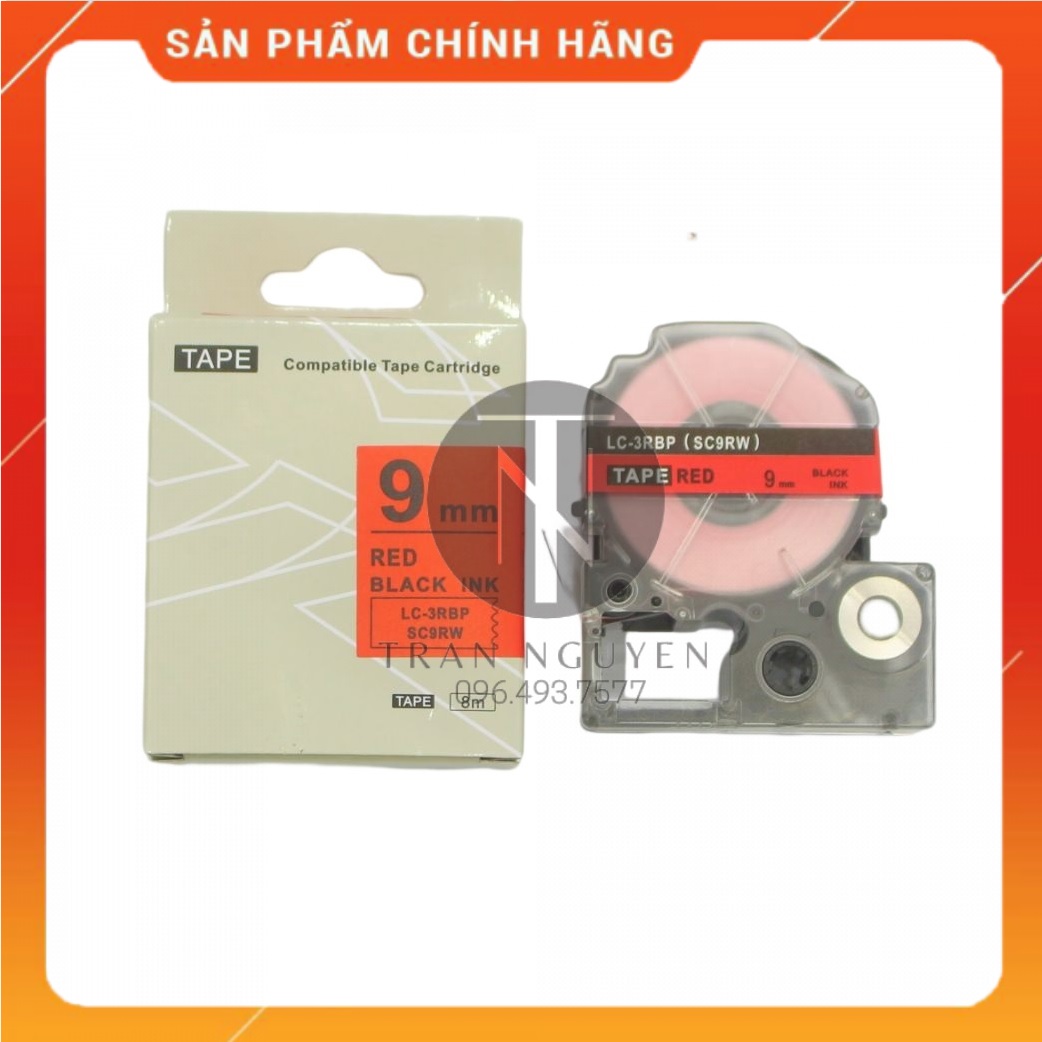 Nhãn in Tepra SC9RW - Chữ đen nền đỏ 9mm x 8m - Hàng nhập khẩu