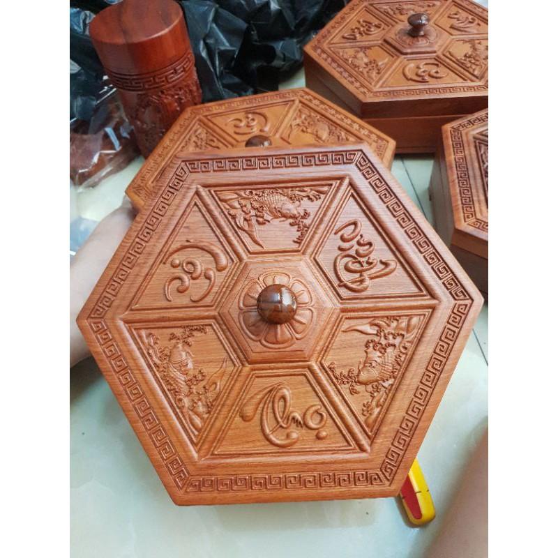 KHAY MỨT ĐỰNG BÁNH KẸO PHÚC LỘC THỌ GỖ HƯƠNG
