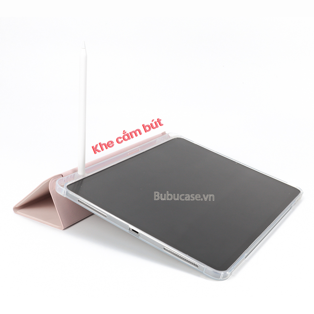 Bao Da Cho iPad Màu Pastel, Có Khay Đựng Bút, Mặt Lưng Silicone Trong Mờ - Tặng Kèm Sticker DIY Cá Tính