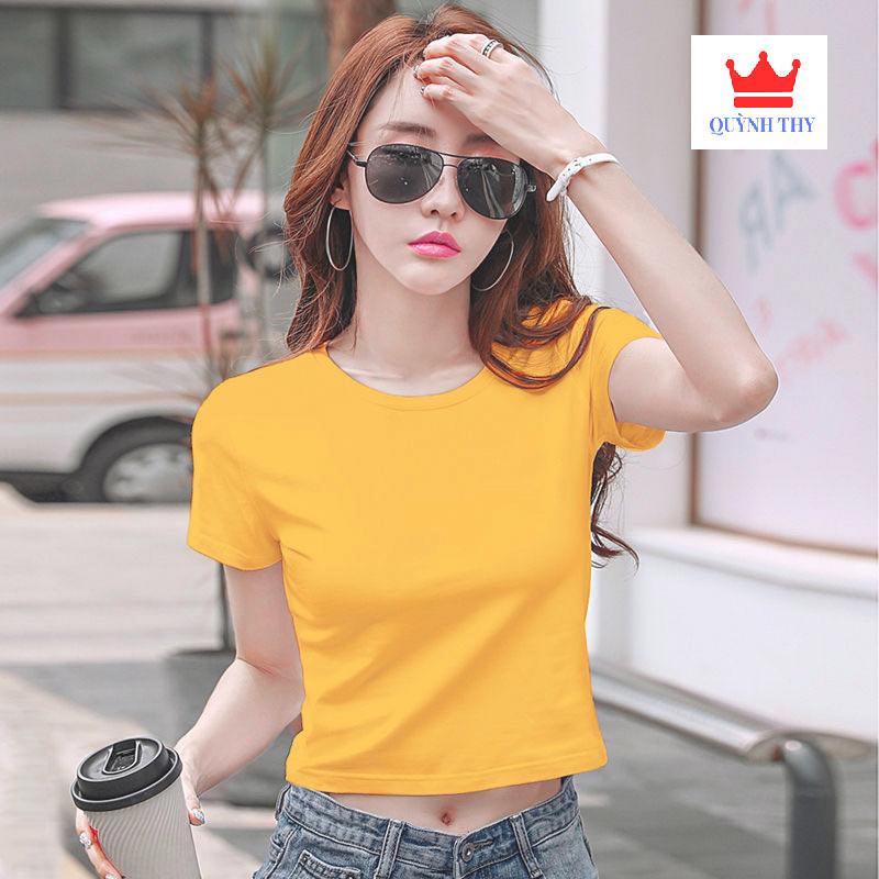 Áo thun Nữ croptop cổ tròn tay ngắn 7 màu cotton lạnh chất đẹp siêu co giãn chống bai xù