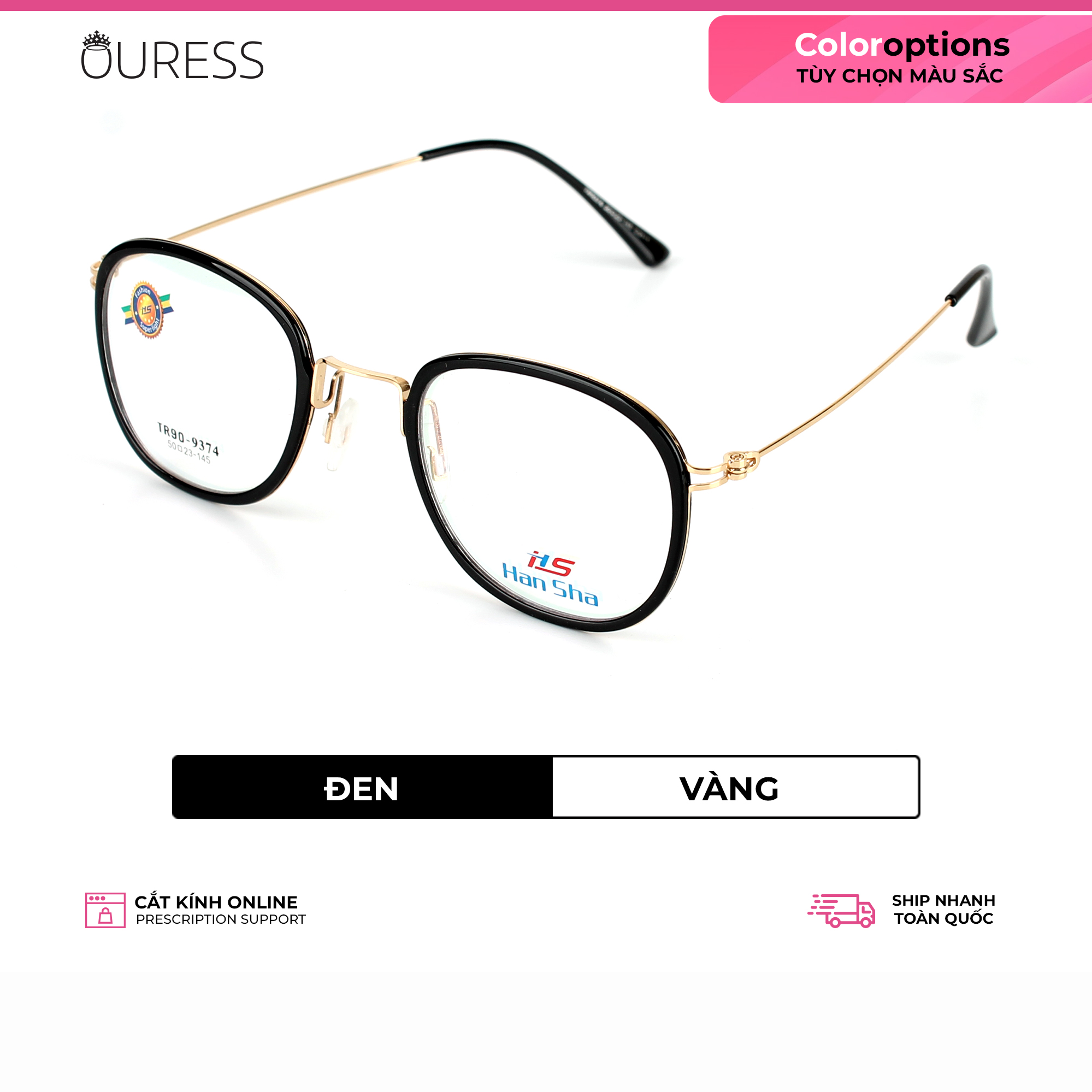 Gọng kính nhựa phối càng kính hợp kim siêu nhẹ siêu bền OURESS - TRHK 9374