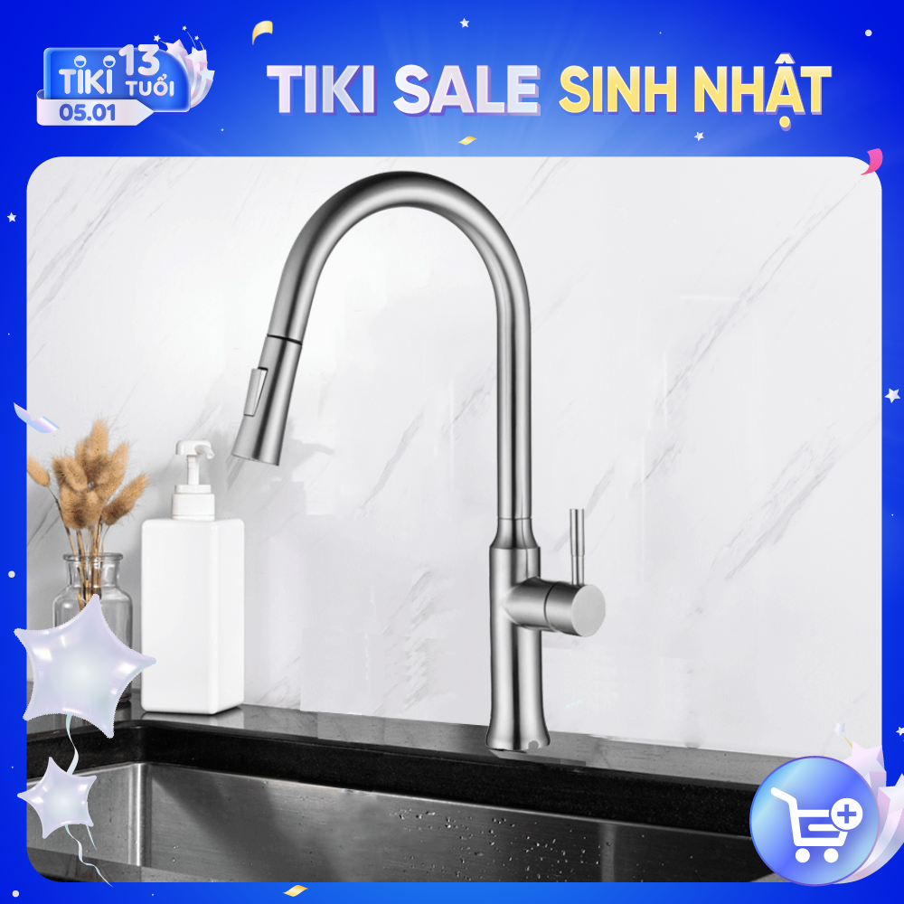 Vòi Rửa Chén Nóng Lạnh Pull-down Ecalite EF-K134S - Có Dây Rút - Điều Chỉnh Tia Nước - Inox 304 Siêu Bền - Hàng Chính Hãng