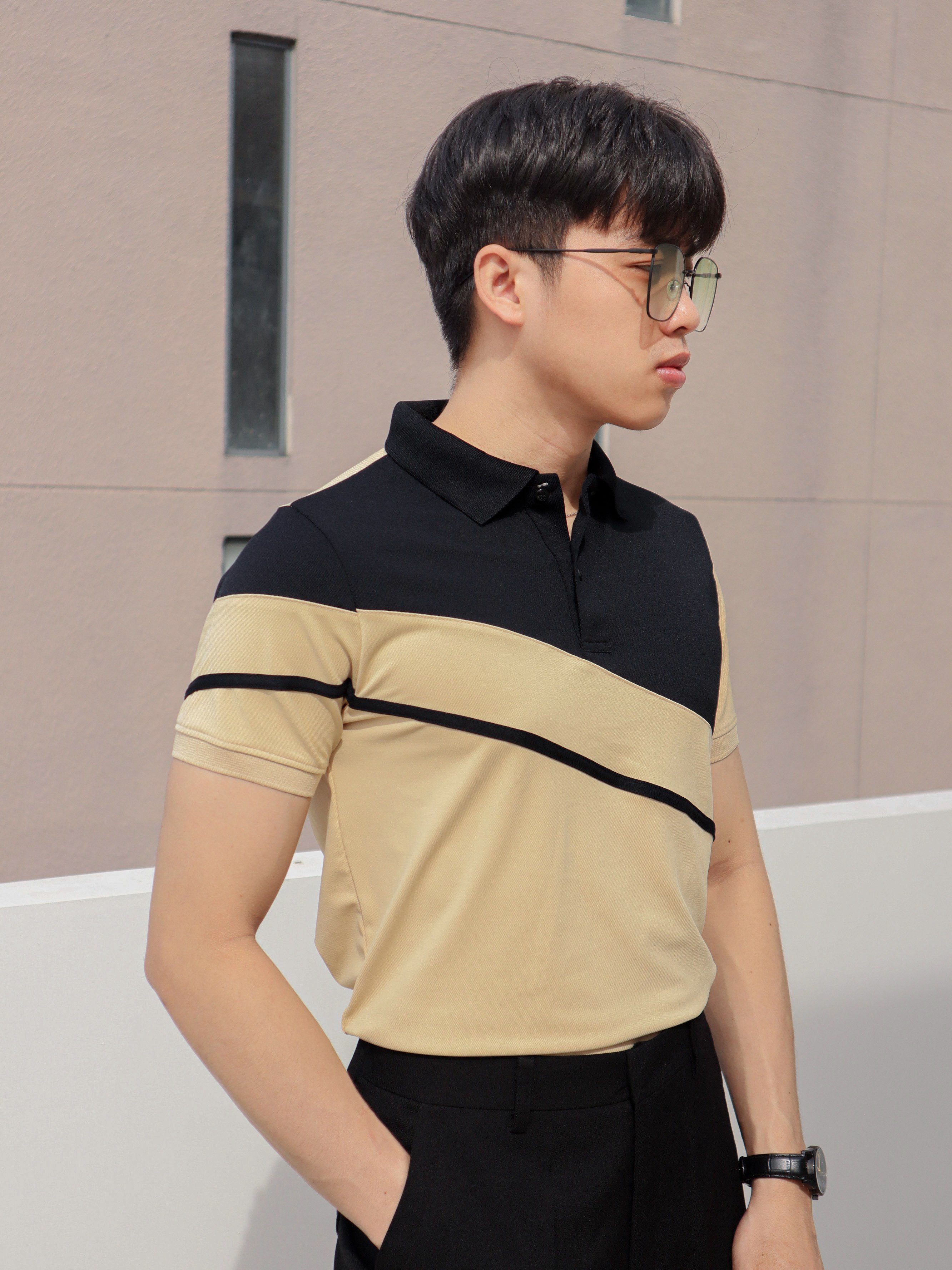 Áo Thun Nam Cổ Trụ Phối Màu