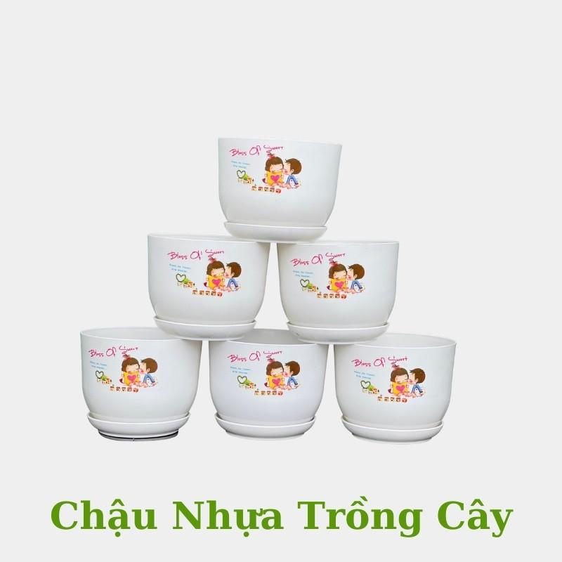 CHẬU NHỰA TRẮNG GIẢ SỨ KÈM ĐĨA - CHẬU CÓ ĐỘ CỨNG CÁP CAO, KHÔNG BỊ DỄ VỠ
