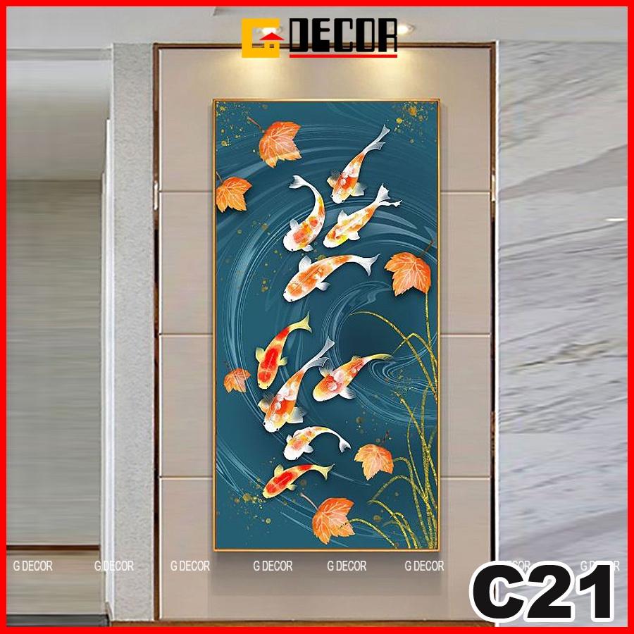 Tranh treo tường canvas 1 bức phong cách hiện đại Bắc Âu 21, tranh cửu ngư quần hội trang trí phòng khách, phòng ngủ