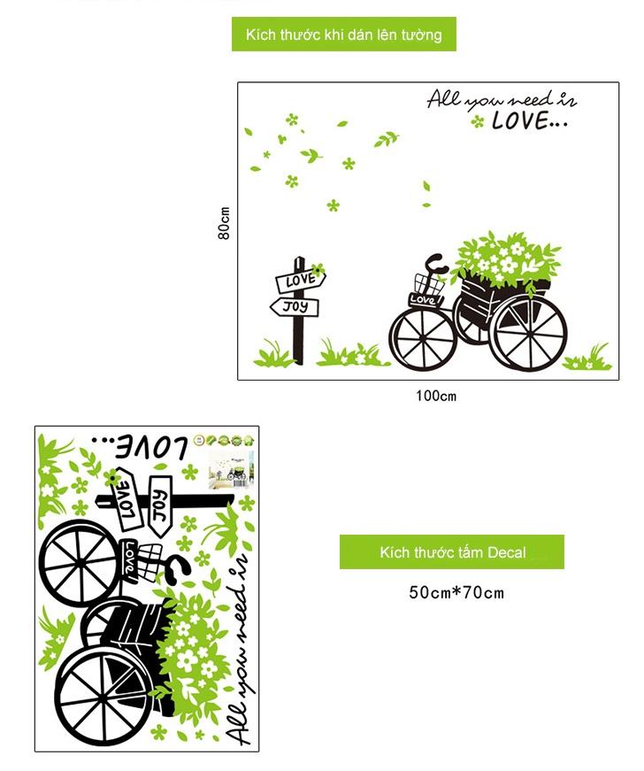 DECAL DÁN TƯỜNG DÂY LEO HOA TẦM XUÂN VÀ XE ĐẠP XANH - HP432