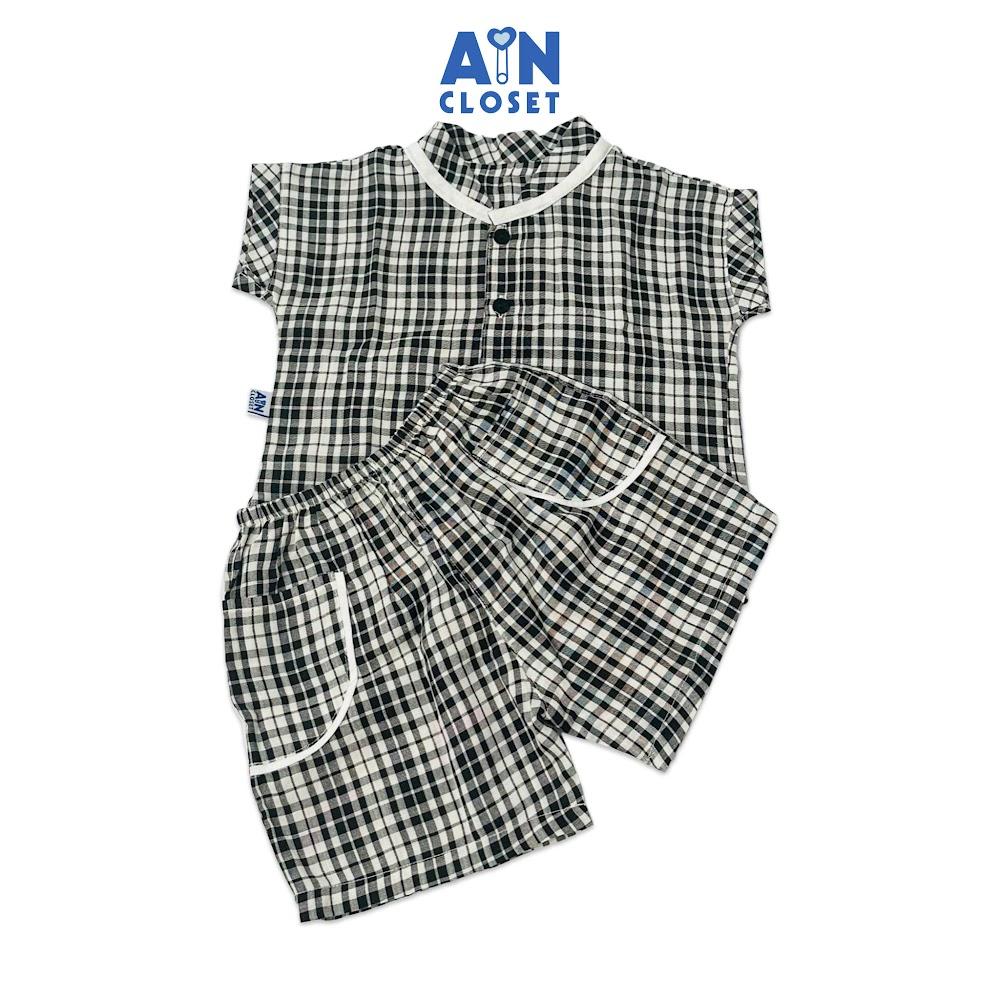 Bộ quần áo ngắn bé trai họa tiết Caro Đen Viền Trắng cotton - AICDBGMB0T74 - AIN Closet