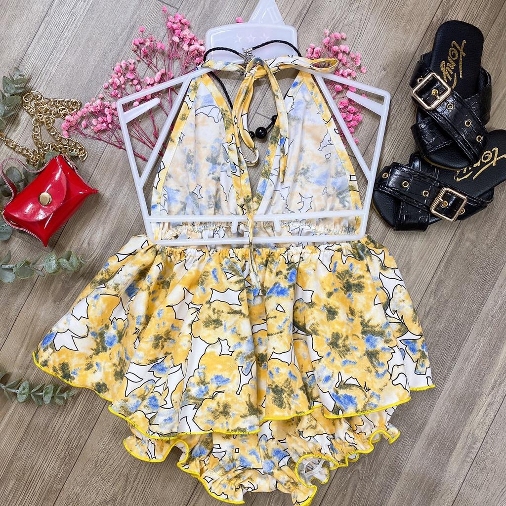 Bộ quần áo bé gái 2 dây loan vàng chất liệu lụa 8-23kg Angel Baby Thời Trang Thiết Kế