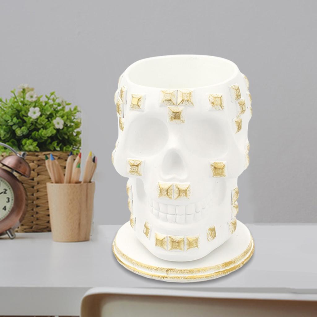 Rotatable Skull Pen Holder Office Desktop Decor Stationery Organizer