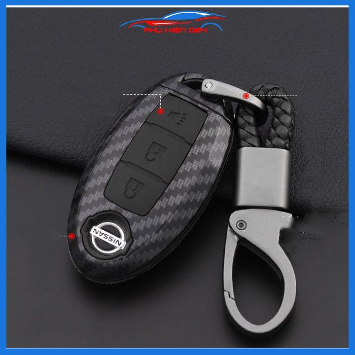 Ốp vỏ bọc chìa khóa xe Nissan XTRAIL sợi nhựa cacbon kèm móc treo Inox