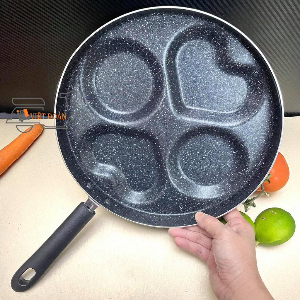 Chảo VÂN ĐÁ CHỐNG DÍNH cao cấp 25cm - Chiên Trứng, Làm Bánh Rán Đoremon, PanCake 4 Ngăn Tiện Dụng