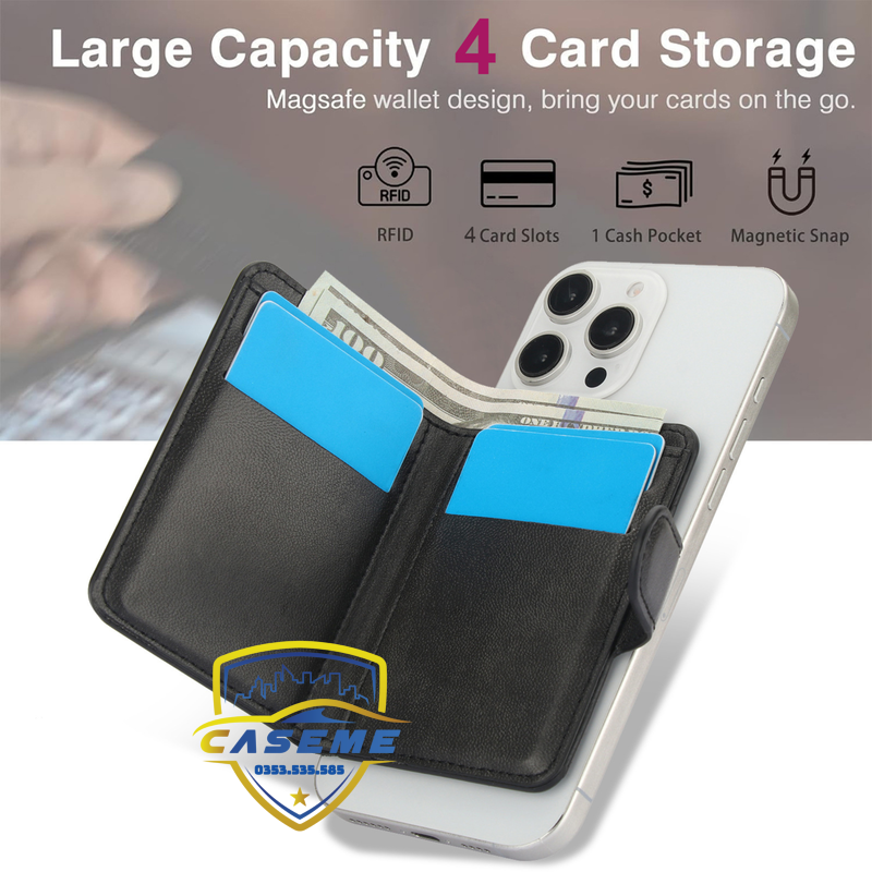 Ví Caseme Mag Safe chặn RFID da PU cao cấp có chân đỡ cho điện thoại - Hàng Chính Hãng