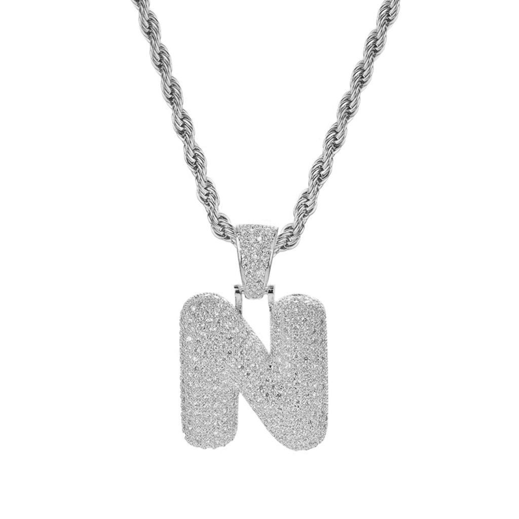 18K 26-letter "N" Pendant With Mini Zircon Stone Necklace  Chain