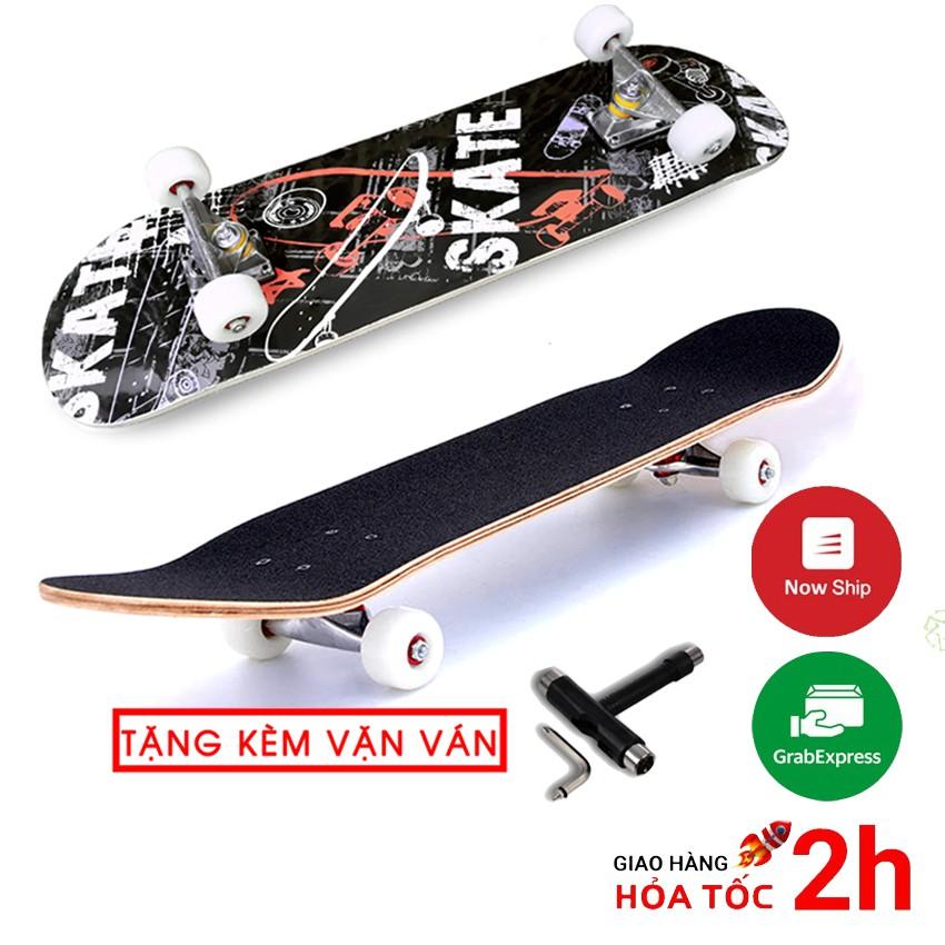 Ván trượt patin mặt nhám trẻ em và người lớn bánh cao su cao cấp - tặng tool thao lắp