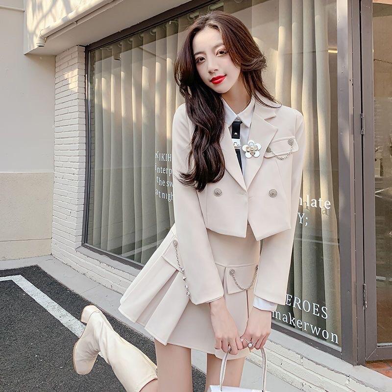 Set đồ Áo Blazer nữ +chân váy xoè xếp ly phong cách hàn quốc mẫu mới đẹp mã RB01