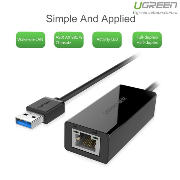 Cáp chuyển USB 3.0 to Lan hỗ trợ 10/100/1000 Mbps Ugreen UG-20256 - Hàng chính hãng
