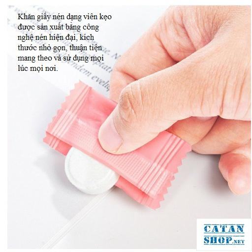 Khăn giấy nén, Combo 10 Khăn khô nén viên kẹo Hàn Quốc bỏ túi mang theo khi đi du lịch, dã ngoại, cực kỳ tiện lợi