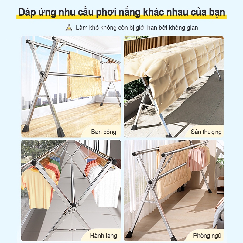 Giàn Phơi Quần Áo Sào Treo Đồ Thông Minh Dạng Giá Phơi Gấp Gọn Có Thiết Kế Kiểu Sào Inox Cao Cấp Siêu Bền