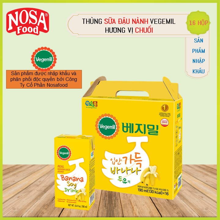 [HẠN SỬ DỤNG THÁNG 04/2024] - Thùng 16 Hộp Sữa Đậu Nành Hương Vị Chuối Vegemil 190ml (Banana Soymilk)