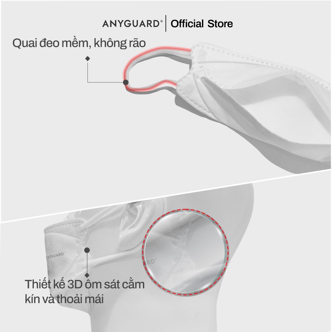 Khẩu Trang Hàn Quốc ANYGUARD, Khẩu Trang KF 3D 4 Lớp Ngăn Bụi Mịn, An Toàn Cho Da Nhạy Cảm, Màu Trắng