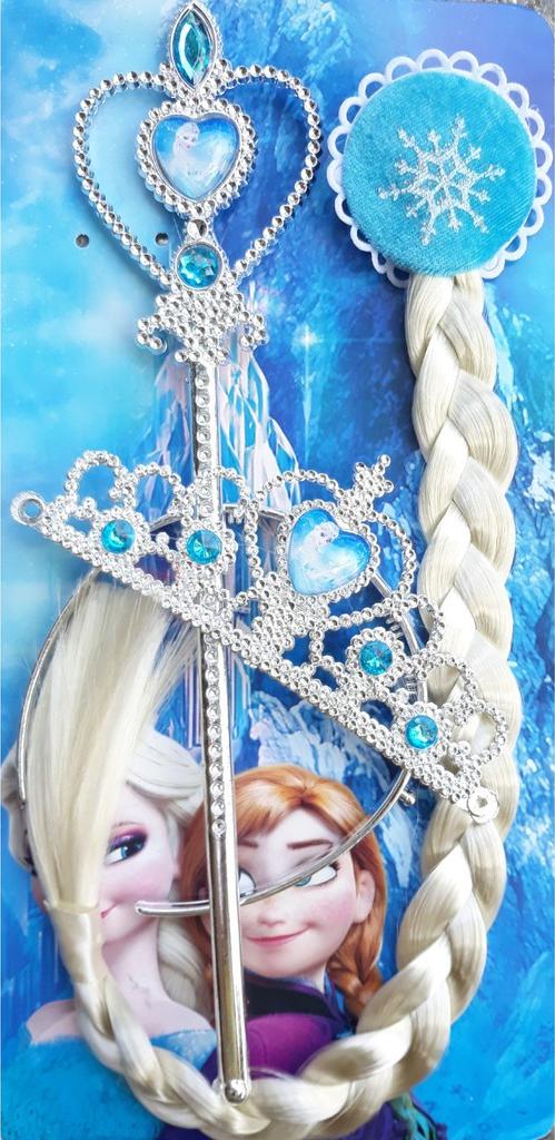 Set 3 món Elsa bờm tóc vương miện + tóc giả + gậy cho bé