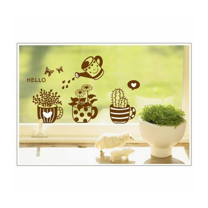Decal Ba Chậu Cây Nâu PK179