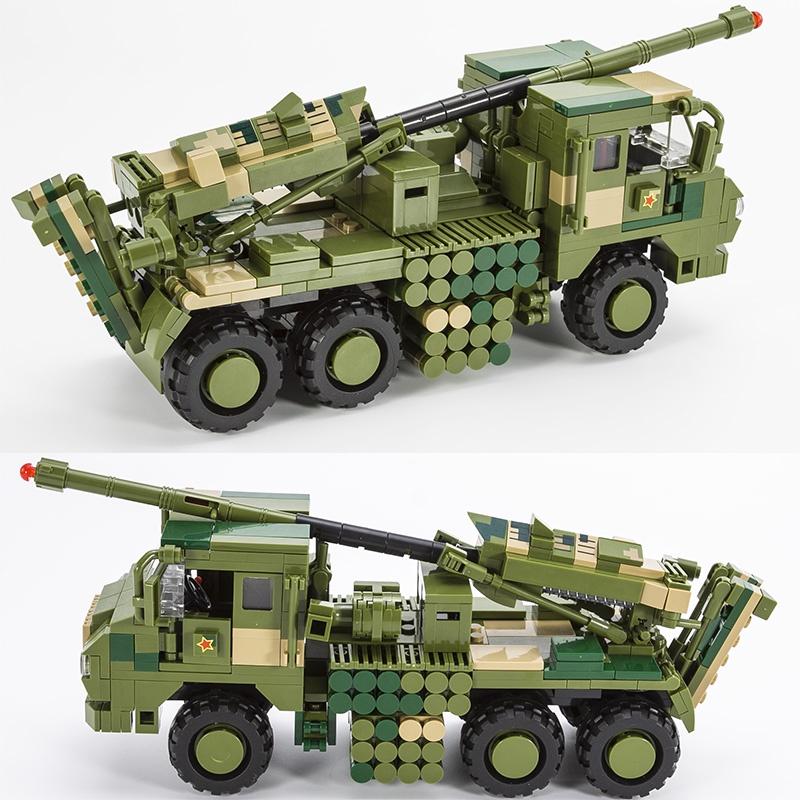 Đồ chơi Lắp ráp Xe Rocket Tự hành 155MM, Sembo Block 203121 Mounted Howitzer, Xếp hình thông minh, Mô hình quân sự