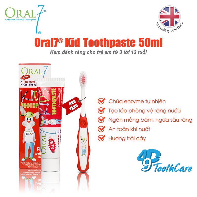 Kem Đánh Răng Trẻ Em Oral7 Dành Cho Trẻ Em Từ 3-12 Tuổi Oral7-Oralmart