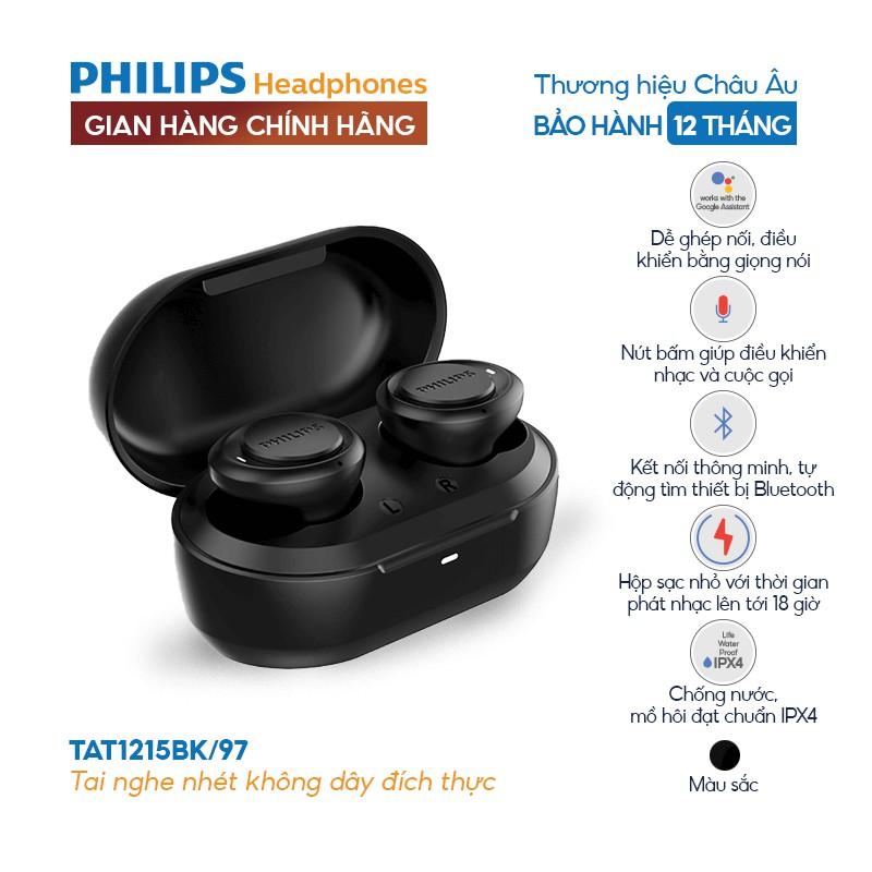 Tai nghe Philips Bluetooth Có Bass TAT1215BK/00- Màu đen - Hàng nhập khẩu