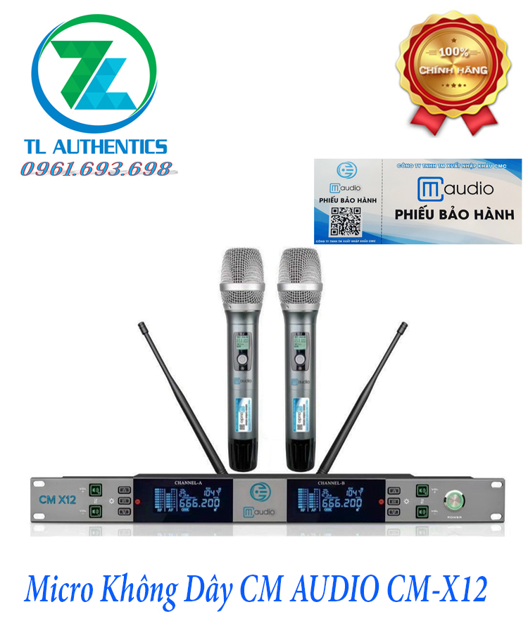 Micro không dây CMAUDIO Model CM-X12 cao cấp,có chế độ tự ngắt - Hàng chính hãng nhập khẩu 2024 - tặng bộc sạc và 4 quả pin 1200mah