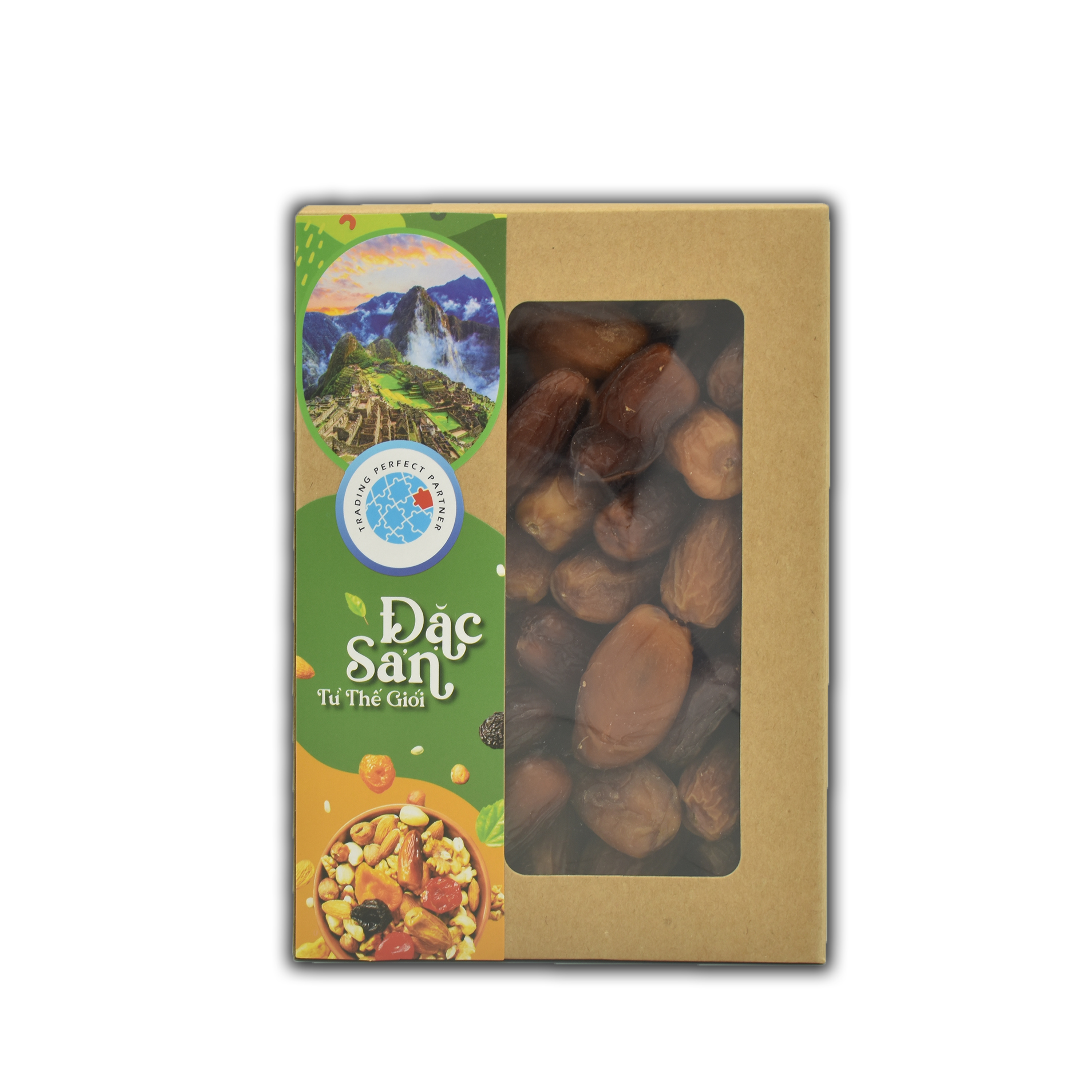 Chà là Không cành Trading Perfect Partner Deglet Nour Tunisia hộp kraft 500g _Chà là khô tự nhiên thớ thịt dày, mềm ngon, thuộc dòng chà là nữ hoàng