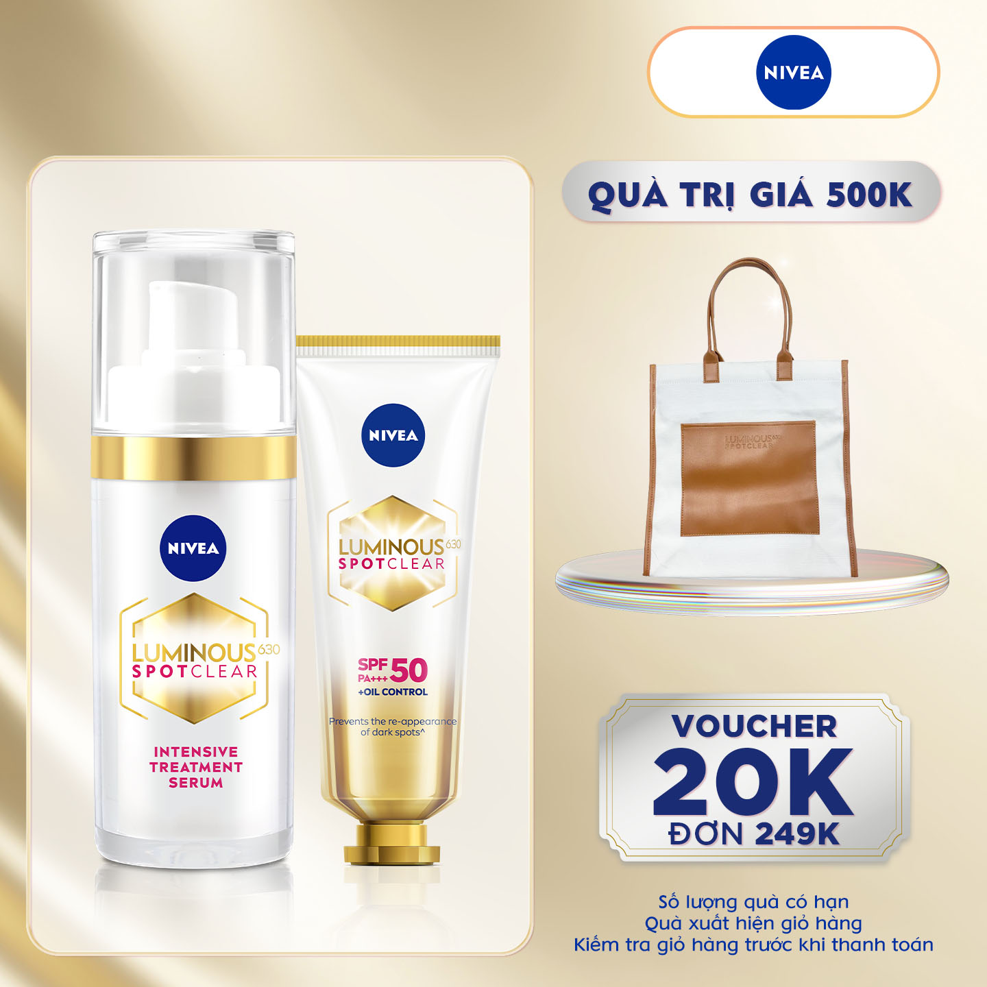 Bộ Sản Phẩm Dưỡng Da Chuyên Sâu NIVEA Luminous630 Làm Mờ Đốm Nâu| Ngừa Thâm Nám | Sáng Da | Chống Nắng (30 ml &amp; 40 ml)