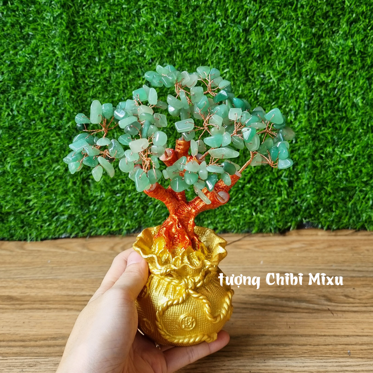 (Chọn màu) Cây Tài Lộc đá Thạch Anh hình túi tiền size 18cm