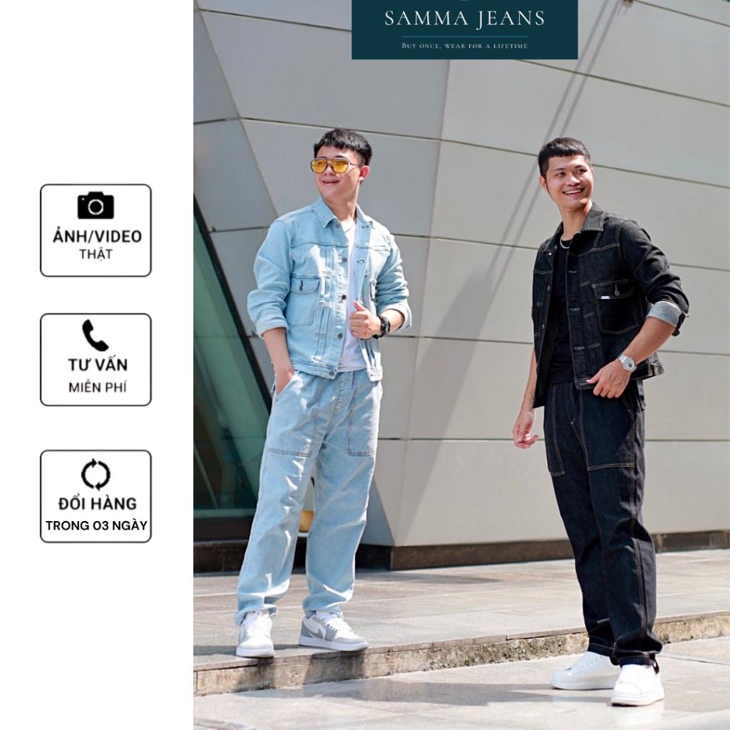 Áo Khoác jean denim, Áo Khoác bò Basic Xếp Ly JK3_ Unisex màu xanh và đen trơn basic dáng suông phong cách | Samma Jeans